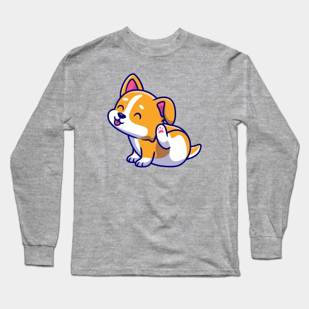 Cute Corgi Scratching Ear Cartoon Long Sleeve T-Shirt by Catalyst Labs